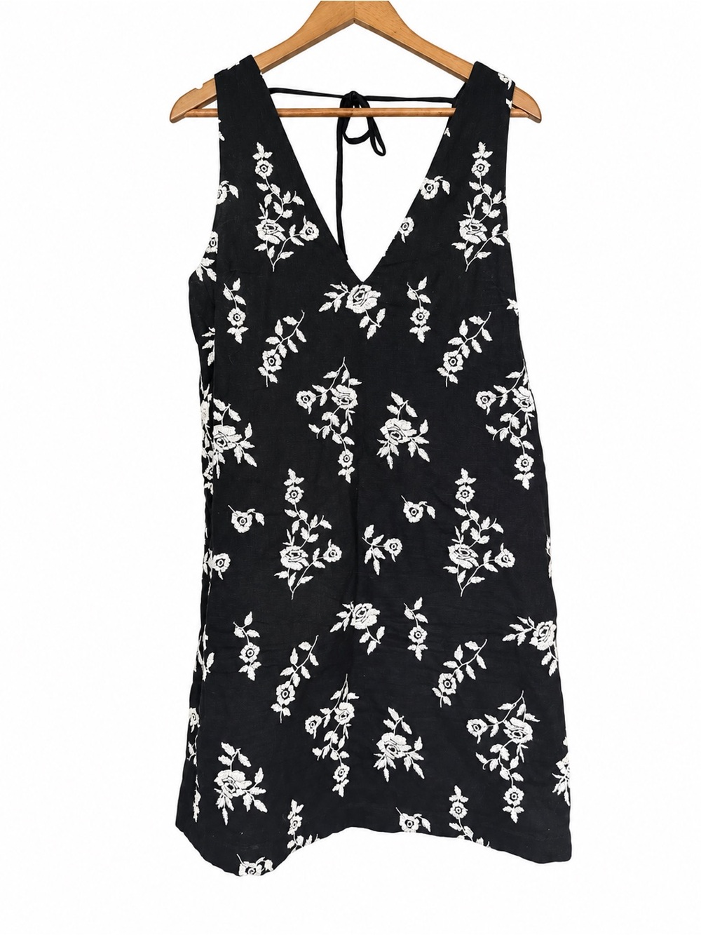 Abercrombie Fitch Black Embroidered Floral Dress Size L Tall